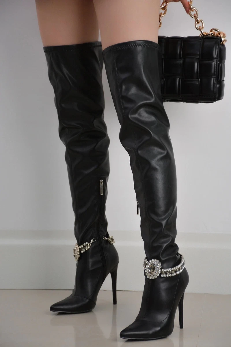 Cape Robbin Nayaye Stiletto Western Booties - Women's Open Toe Mid-Calf Rhinestone Boots - View #2