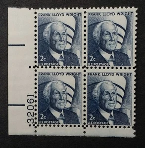 Como nuevo 1966 bloque de placas de 4 Scott # 1280 Frank Lloyd Wright 2c 2 centavos sin montar o nunca montado - Imagen 1 de 1