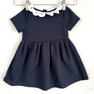 Vestido Jacadi Paris Bebé Niña 12 Meses Azul Marino Flutter Preppy Cuello Festoneado - Imagen 1 de 6