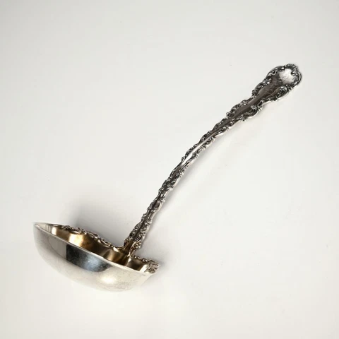 Whiting Louis XV 1891 Sterling Silver Gold Wash Soup Ladle 12.5" Antique Cover
