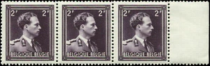 Belgium Scott #357 Strip of 3 with Margin Tab Mint Never Hinged - Picture 1 of 1