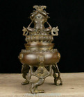 Old Tibet Pure Bronze Vajra Mahakala Wrathful Deity Buddha Incense Burner Censer
