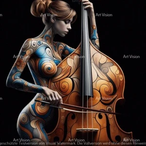 Musik - Kontrabass und die Form der Frau - Original auf Leinwand - 60x60cm 2024 - Bild 1 von 1