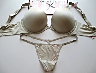 VICTORIA'S SECRET VERY SEXY Push-Up Bra and Panty Set 36D 38DD Shine Strap Ivory - Image 1 of 4