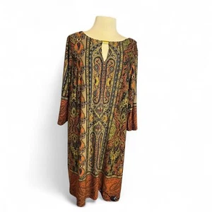 Emma & Michele Women's Paisley Gold Cutout Midi Shift Dress Size 2x - Picture 1 of 8