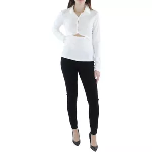 Helmut Lang Women's Ribbed Knit Collar Button Detail Polo Top Shirt XXS B4HP - Picture 1 of 3