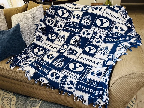 BYU Brigham Young University COUGARS FOOTBALL THROW TIE BLANKET FLEECE 54" x 54" Cover