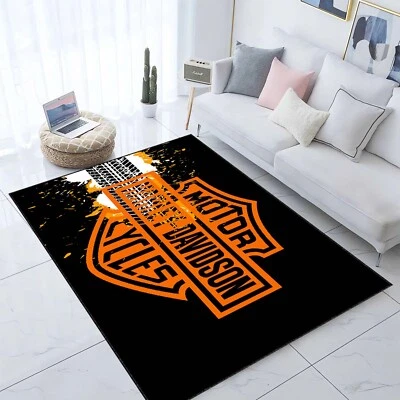 Harley, Harley Cycle Rug, Motor Cycle Garage Rug, Harley Motor Cycle Floor Rug - Image 1 of 4