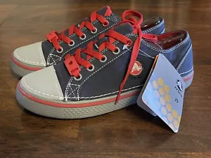 Crocs Junior 5 HOVER SNEAK BOYS SHOES Gray Navy Red LaceUp Canvas Sneakers NWT - Picture 1 of 6