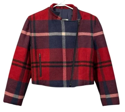Armani Jeans Women's Wool Plaid Padded Motorcycle Cropped Jacket Luxury NWT - Image 1 of 4
