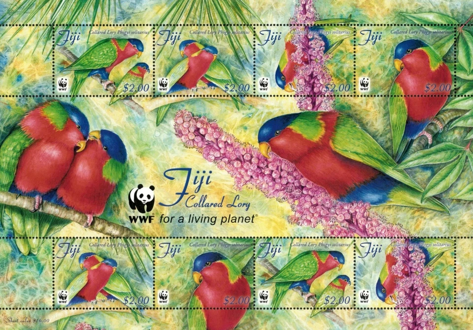 Fiji 2012 - Pássaros Papagaio WWF - Folha de 8 Selos - Scott 1#286 - MNH - Imagem 1 de 1