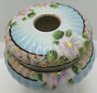 Vintage Porcelain Victorian Hair Receiver Jar Blue Pink Flowers Made in Japan