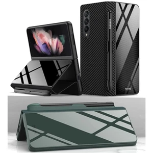 Premium Faux Leather Case with 9H Tempered Glass Samsung Galaxy Z Fold Pen Slot - Picture 1 of 24