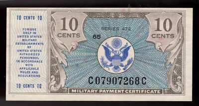 10 Cents  MPC Series of 472 Plate # 65 UNC 2nd Printing (RARE) #2 - Image 1 of 2