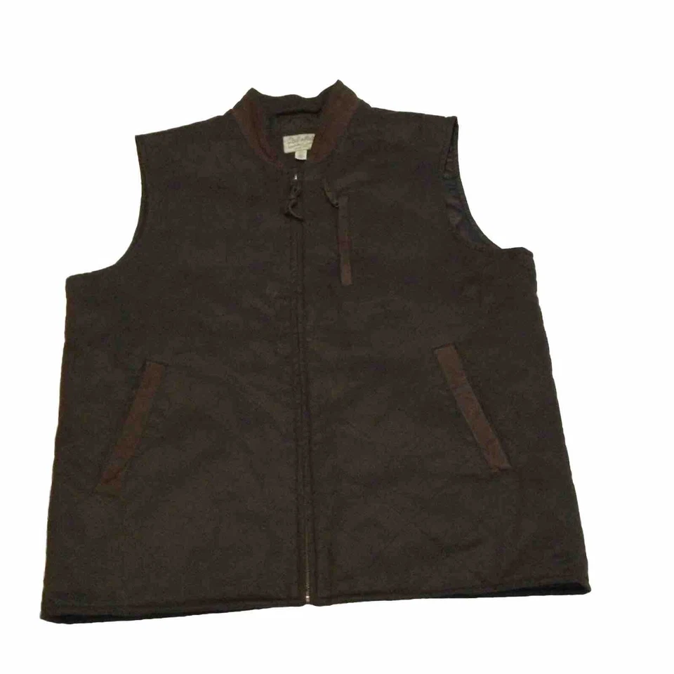 Cabela’s Mens’s Leather Trim Quilted Vest Tall Large Old Money Brown Full Zip - Image 1 of 4