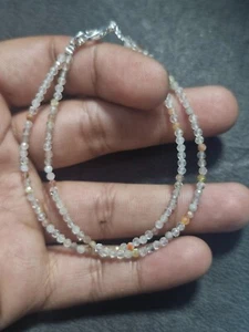 Gold Rutile Gemstone 2/3 mm Beads 925 Silver 8" 2 Layer String Bracelets - Picture 1 of 8