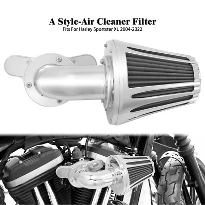 Chrome Cone Air Filter Gray Intake For Harley 2004-2022 Sportster 883 1200 48 72 - Image 1 of 4
