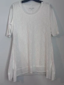 Camicetta lunghezza tunica ricamata pizzo a strati bianco morbidi dintorni taglia media - Foto 1 di 7