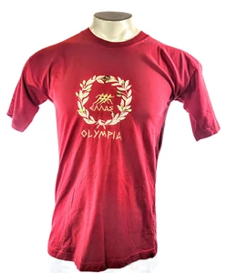 Olympia Greece T-Shirt Red with Gold Laurel & Runners Graphic (Size M) - Picture 1 of 4