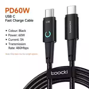Cable de carga rápida Toocki 60W tipo C, tipo C transferencia rápida de datos - Imagen 1 de 9
