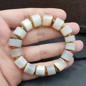 Rare Authentic Vintage Middle Eastern White Agate Beads Bracelet - Picture 1 of 15