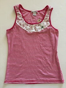 Reference Point Womens Sleeveless Striped Tank Top Pink White Large NWT - Picture 1 of 3