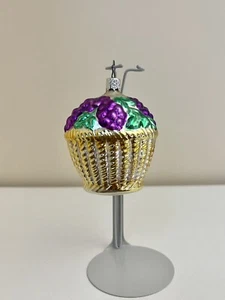 Vintage Glass Christmas Ornament West Germany Mercury Grapes In Basket Fruit - Picture 1 of 10