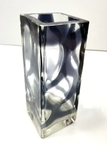 VTG Western Germany Black & Clear Glass Heavy Block Swirl Rectangle Vase - Picture 1 of 10