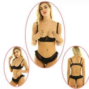 Frauen Dessous Set Brustfreies BH mit Schritt offen String Tanga Clubwear sexy - Bild 1 von 12