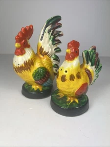 Vintage Salt & Pepper Pots - Chicken Hen / Cockerel Rooster - Ceramic, Bright - Picture 1 of 10