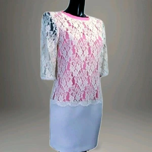 TED BAKER london "just for you" abito dress pink lace cream manica 3/4 uk8 eu36S - Foto 1 di 5