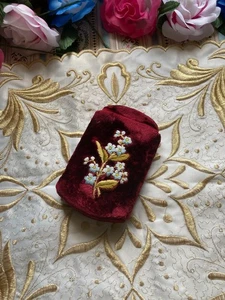 Antike/viktorianische handbestickte florale Samt Schatulle/Brillenetui? - Bild 1 von 4