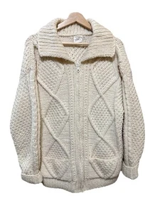 Ecuador Sweater Jacket Men/Women Ivory 100% Wool Long Sleeve Cardigan Medium - Picture 1 of 5