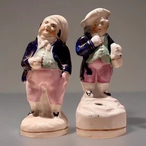 Pair Antique Staffordshire Figurines Tavern Drinkers Spill Vase Early 19th Cent - Picture 1 of 10