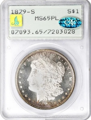 Morgan Dollar 1879-S, PCGS MS-65 Proof-like! CAC. CMQ-X. OGH Rattler. Stunning! - Image 1 of 4