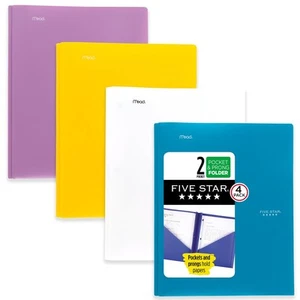 2 Pocket Folders, 4 Pack, Plastic Folders with Prong Fasteners, Holds 11” x 8... - Picture 1 of 7