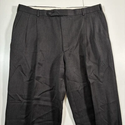 Vintage Brooks Brothers Worsted Wool Pants 38x28 Gray Pleated Cuffed Textured - Image 1 of 4
