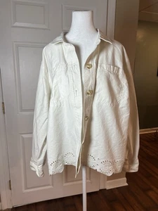 LC Lauren Conrad Women's Size 2X Trucker Eyelet Hem Jacket Cream Casual Resort - Picture 1 of 9