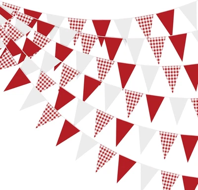 Paquete de 6 banderines banderines blancos a cuadros rojos decoraciones de fiesta rojas 9,12 F Foto 1 de 4