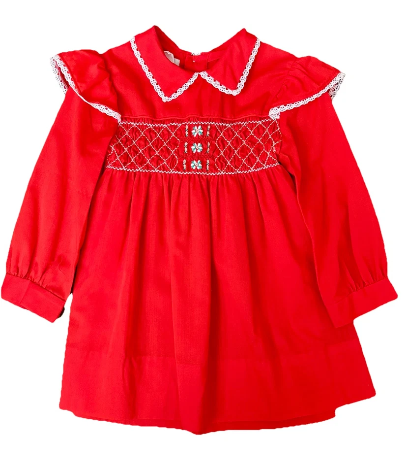 Vestido Vintage Polly Flinders Rojo Calado con Detalles Florales Blancos Talla 4 Foto 1 de 4