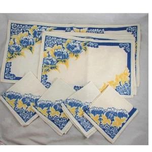 Juego de mantelería corredor de mesa 4 manteles individuales 4 servilletas florales 9 piezas decoración de cocina años 50 - Imagen 1 de 9