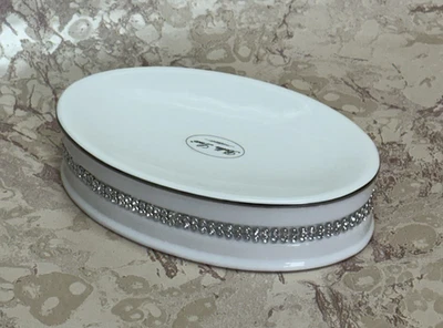NEW! Bella Lux Rhinestones Oval Ceramic Soap Dish White - Image 1 of 4
