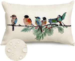 Christmas Outdoor Pillow Covers Waterproof 12X20 Inch Birds Christmas Winter Dec - Picture 1 of 7