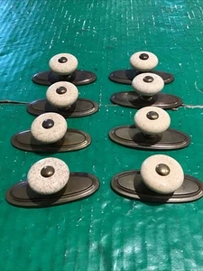 Lot of 8 Vintage Porcelain Speckled White Cabinet Knob Pull w/ Back plate (B) - Picture 1 of 12
