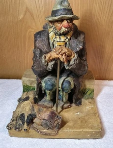 Jean Marie Falke signierte Skulptur alter Mann & Hund Vintage handbemalt Figur selten - Bild 1 von 21