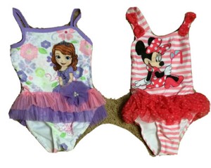 Girl Deluxe Disney Sofia the First  Minnie Swimsuit Bathing Suit 4 5/6 Left Pool