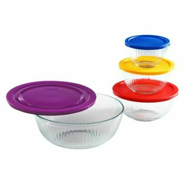 Pyrex Glass Sculpted Mixing Bowls - 8 Pieces