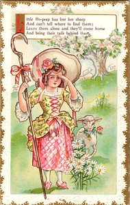 Postal Rima Infantil Little Bo-Peep Espalda Dividida En Relieve Sin Publicar - Imagen 1 de 2