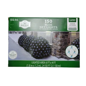 150 Blue LED Net Lights Green Wire Holiday Time Indoor/Outdoor 24 Sq Ft - Picture 1 of 9