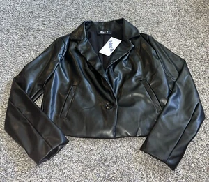 NWT Blue B Collection Black Shiny Blazer Cropped Jacket Button Women’s Size S - Picture 1 of 7